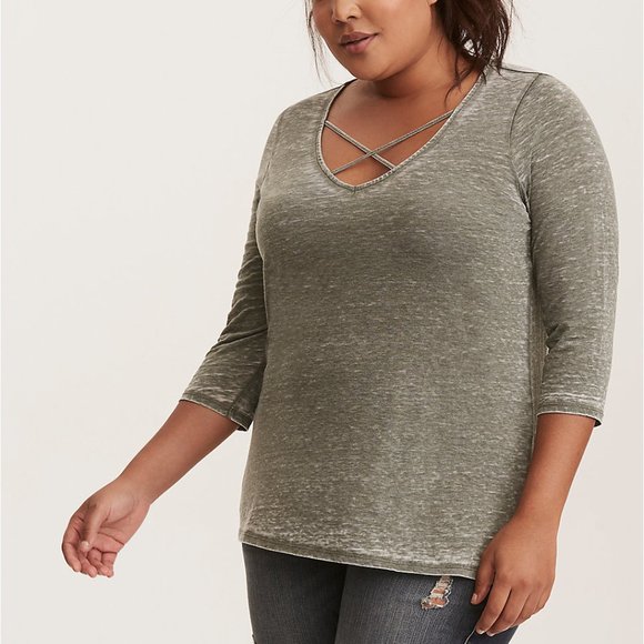 💜TORRID BURNOUT WASH STRAPPY TEE - Picture 1 of 3